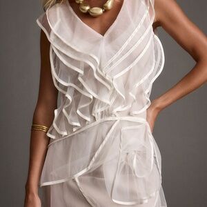 12th Tribe Tilly White Tulle Ruffle Mini Dress Size MM